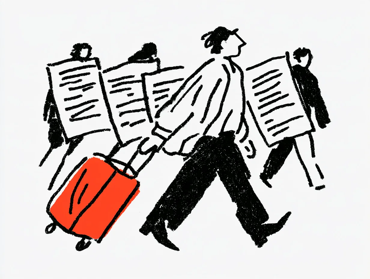 An illustration of a business professional smiling and shaking hands with a partner instead of working through piles of documents. It depicts a successful business meeting in which AI handles routine transcription while employees focus on networking and strategic decision-making.