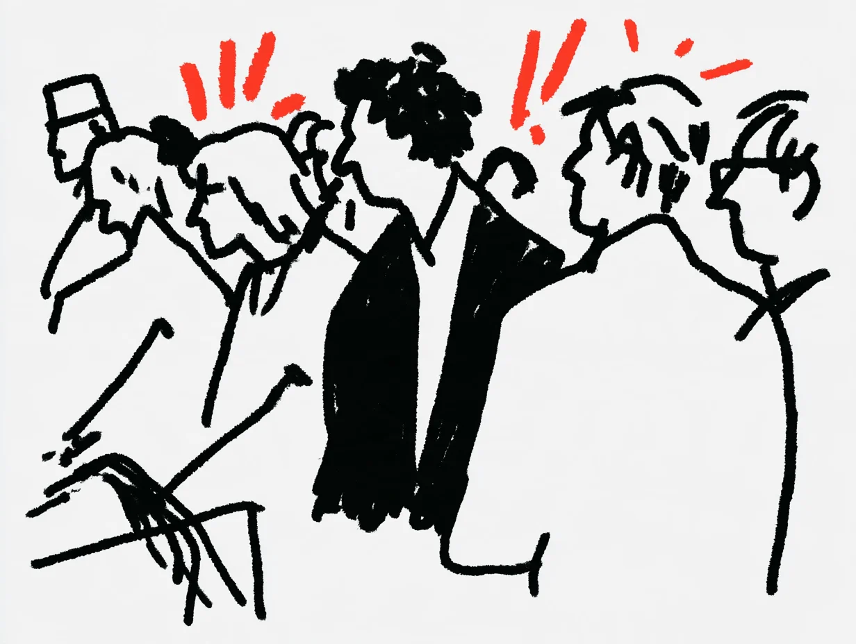 정장 차림의 외교관들과 국제 행사 참석자들이 스마트폰 화면을 바라보며 감탄하는 모습을 담은 스케치 일러스트입니다. 별도의 장비 배부 없이 현장에서 즉시 작동하는 AI 스마트 통역에 대한 놀라움과 높은 만족도를 시각화했습니다.