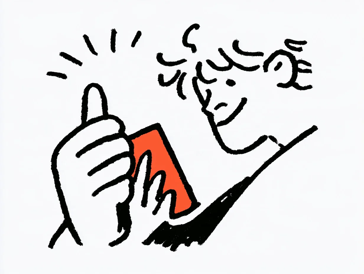 An illustration of a foreign shareholder checking a real-time translated meeting transcript on an orange smartphone and giving a thumbs-up. It depicts satisfaction with transparent information sharing and barrier-free communication.