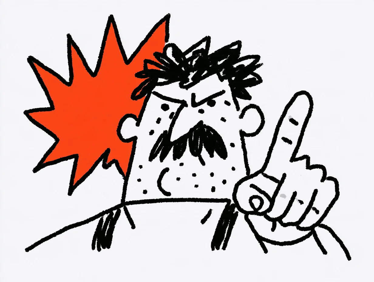 An illustration of a mustached foreign investor angrily pointing and firing off aggressive questions. It depicts the tense atmosphere of a shareholders’ meeting under pressure from activist funds or institutional investors.