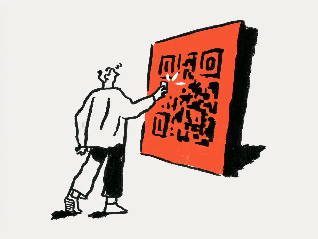 An attendee scanning a large QR code to join the real-time interpretation