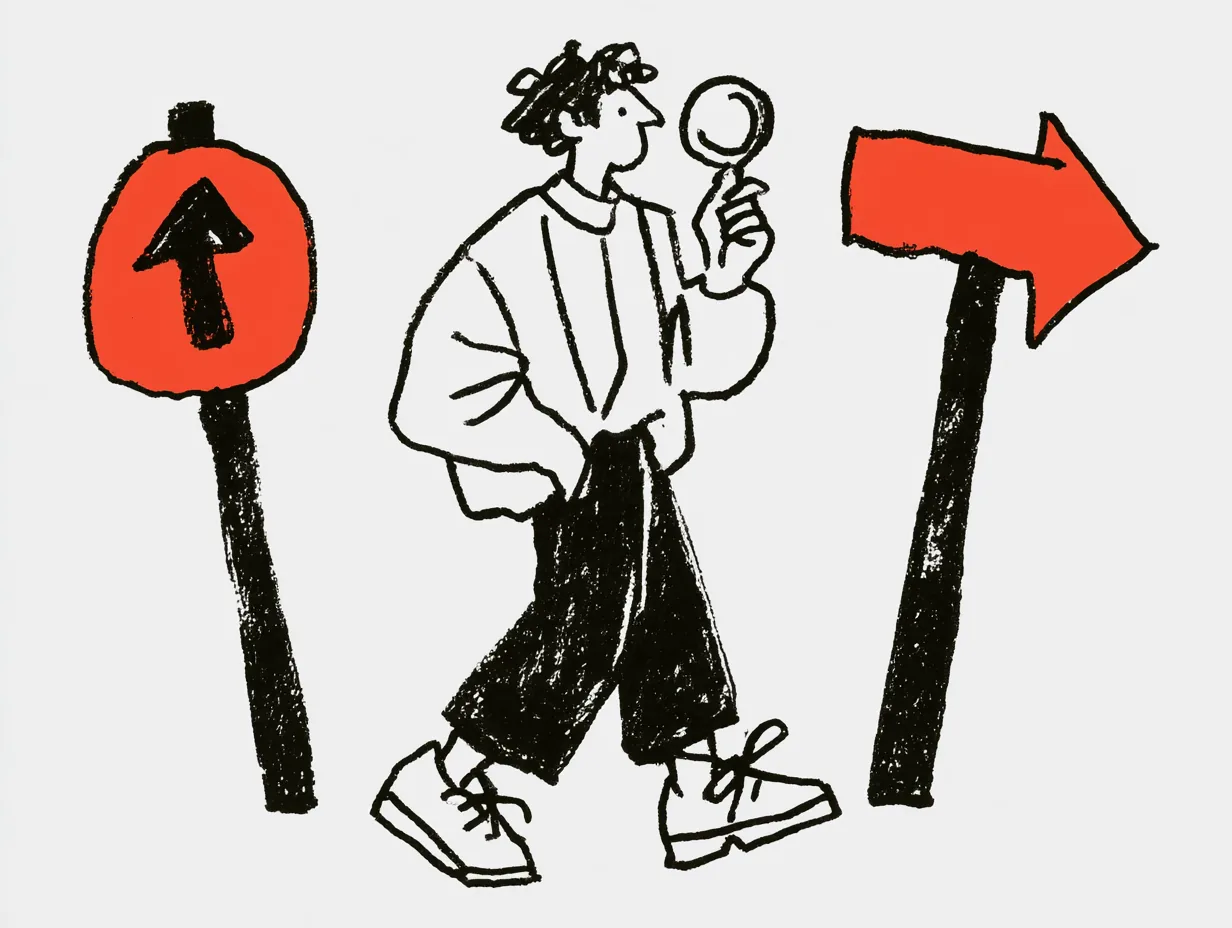 An event planner weighing two signposted directions